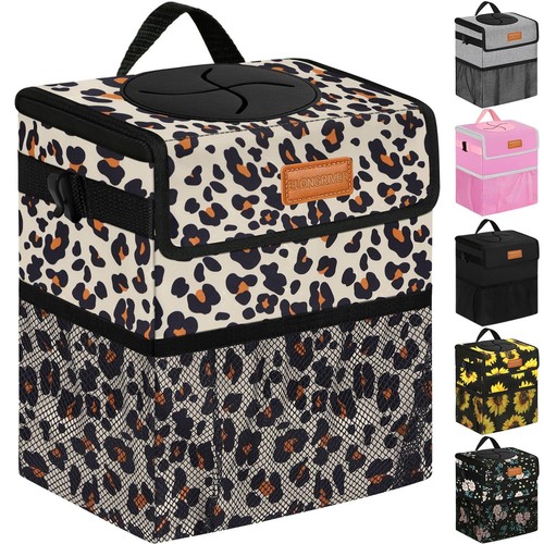 Leopard print car trash can - car,